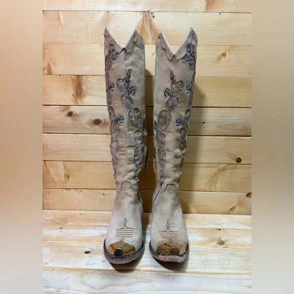 Junk Gypsy by Lane Hard to Handle over the knee cowgirl boots in tonal Cream - Picture 1 of 11